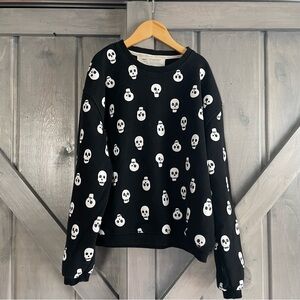 Minimalist Folk Co Black Skulls Print Pullover Crew Sweatshirt size‎ 10-12